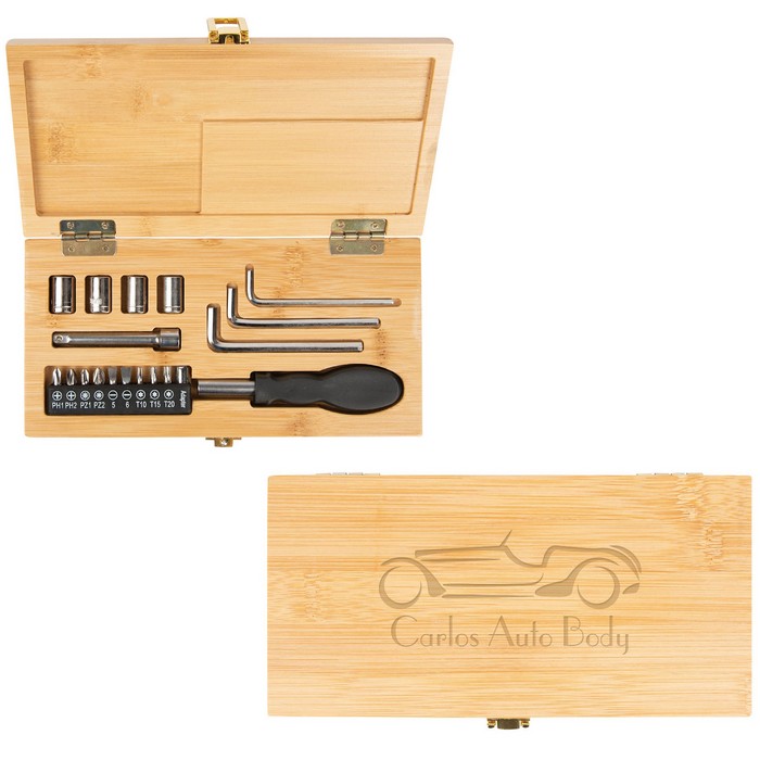 HH20037 SCREWDRIVER Kit In Bamboo Case With Custom Imprint